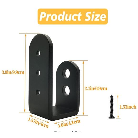 2 Pack Heavy Duty 2x4 Door Barricade Brackets, Security Lock, Holder Bar, Black - Picture 3 of 5